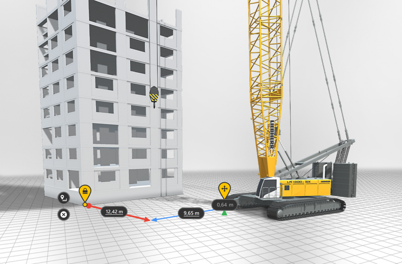 The new distance tool enables objects to be positioned relative to each other with centimetre precision.  <br> Image source: Liebherr-Werk Ehingen GmbH