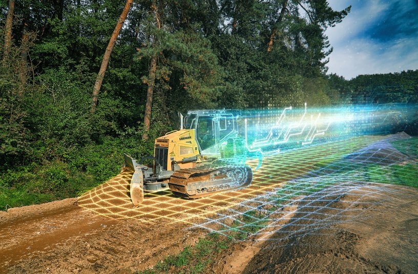 The new Liebherr assistance system Free Modelling makes it possible to create and modify 3D models during operation in order to be able to react to changing site conditions.<br>IMAGE SOURCE: Liebherr Werk Telfs GmbH