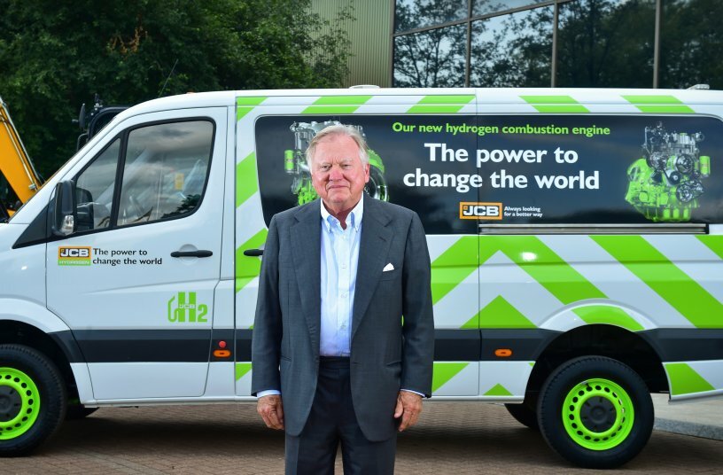 Lord Bamford with the retrofitted van<br>IMAGE SOURCE: JCB