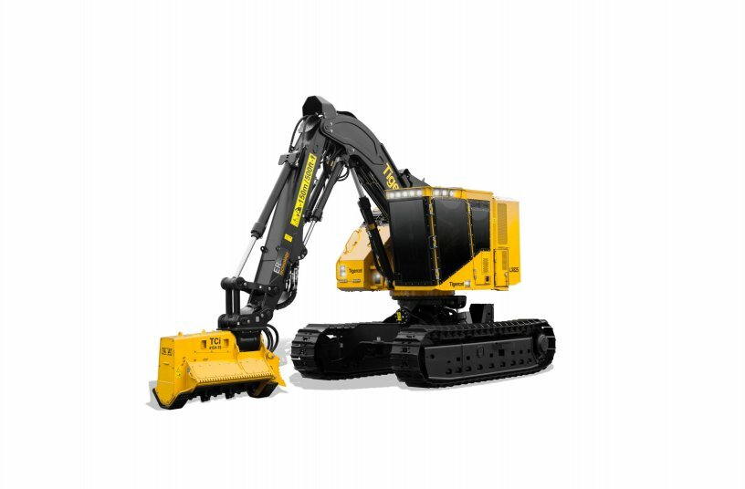 LX825 umwandelbarer Mulcher/Fäller, ausgestattet mit dem neuen Mulchkopf TCi 4154-15.<br>BILDQUELLE: Tigercat