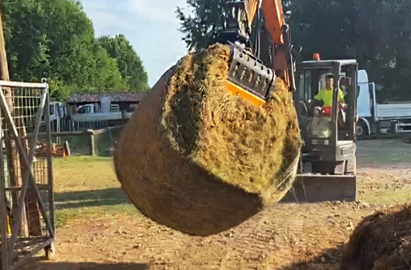From Field to Feed: MB-G500 Sorting Grapple Handles Hay Bales with Ease<br>IMAGE SOURCE: MB Crusher