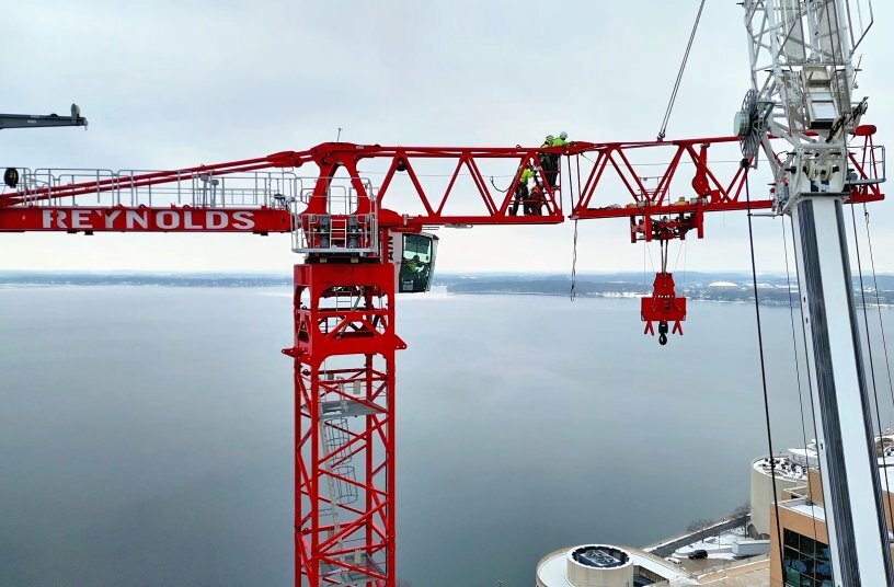 Potain tower cranes help transform Madison’s downtown skyline under an airport flight path<br>IMAGE SOURCE: MANITOWOC COMPANY, INC.