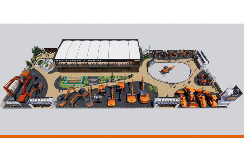 Hitachi CONEXPO 2026 Booth Render<br>IMAGE SOURCE: Hitachi