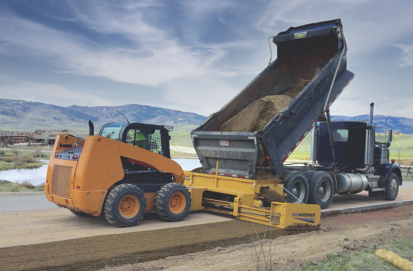 Road Widener LLC, a leading global manufacturer of road construction equipment, offers the patented FH-R material placement attachment, which provides contractors with 50% reduced labor at 1/5 of the cost of traditional self-propelled equipment.<br>IMAGE SOURCE: Road Widener LLC