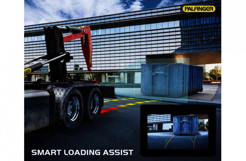 Since container handling is one of the biggest challenges in everyday working life, PALFINGER has taken this on and developed an intelligent assistant system — Smart Loading Assist.<br>IMAGE SOURCE: © PALFINGER
