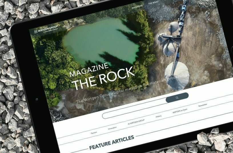 Mit „The Rock“ spricht das Unternehmen die Profis aus der Materialaufbereitung und Materialgewinnung erstmals in einem eigenen Magazin an. Hintergrund ist der Wunsch der Leser nach einer verstärkten Berichterstattung in den entsprechenden Anwendungsgebieten und den Lösungen von Kleemann und Wirtgen. <br>BILDQUELLE: WIRTGEN GROUP