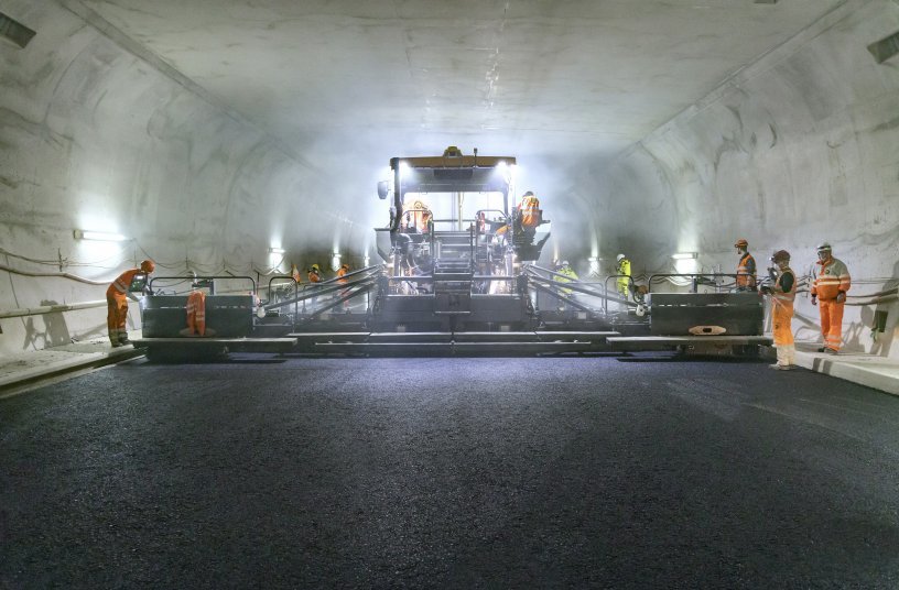 Paving in the widest tunnel in Switzerland: successful large-scale project with Vögele’s machine technology and WITOS Paving Plus process optimisation solution <br>IMAGE SOURCE: WIRTGEN GROUP