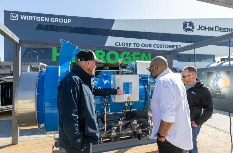 Benninghoven presented solutions for reduced-temperature asphalts, dedusting, the use of hydrogen as a fuel and the use of reclaimed asphalt pavement (RAP). Together with the Ciber technologies for continuous asphalt production, the Wirtgen Group is able to offer a full spectrum of cost-efficient solutions for asphalt production.<br>IMAGE SOURCE: WIRTGEN GROUP
