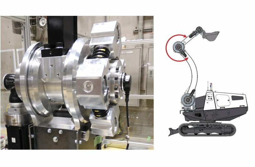 From left: The large Series Elastic Actuator (SEA) developed in cooperation with JAXA; Realizing an expanded range of motion through the adoption of joint motors.<br>IMAGE SOURCE: Yanmar Holdings Co., Ltd.