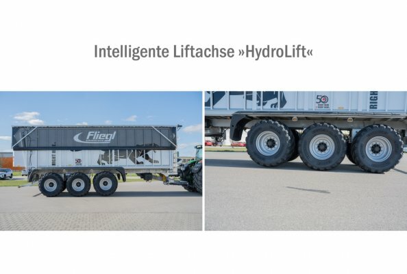Fliegl Agrartechnik GmbH presents the new HydroLift lift axle with innovative support load sensor technology for tridem trailers