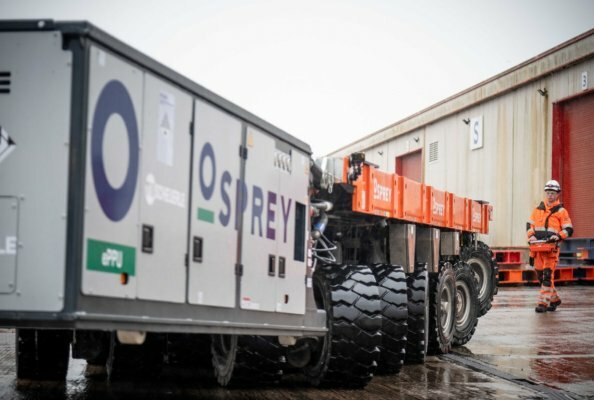 Osprey successfully completed the first known electric SPMT transport operation in the United Kingdom using TII SCHEUERLE's electric PowerPack Unit (ePPU).