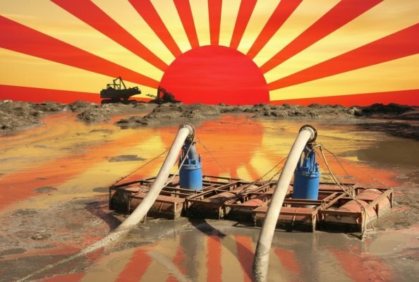 Two slurry pumps from the Land of the Rising Sun on pontoons: hardly any pit can manage without drainage.