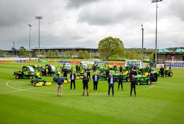 The John Deere, Farol and St George’s Park team that agreed the new fleet deal are (left to right) Nikki McKenzie, Tom Spencer, Matt Arnold, James Moore, Jacob Shellis, Dan Oliver and Andy Gray.