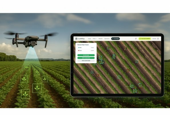 Farmers capture field images using drones flying at heights of 40 to 120 meters and upload them to the CultiWise platform.