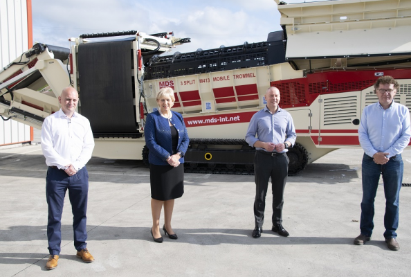 Pictured at the announcement is Conor Hegarty, General Manager and Business Line Director of MDS – a Terex brand, Minister Heather Humphreys, TD for the Cavan–Monaghan constituency, Pat Brian, VP & Managing Director, Mobile Crushing and Screening, Terex and Liam Murray, founder of MDS International