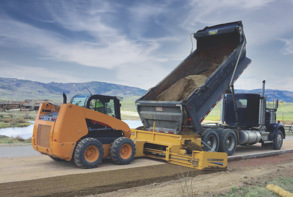 Road Widener LLC, a leading global manufacturer of road construction equipment, offers the patented FH-R material placement attachment, which provides contractors with 50% reduced labor at 1/5 of the cost of traditional self-propelled equipment.
