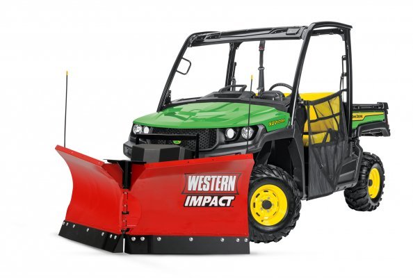 Western Impact snow plough on John Deere Gator
