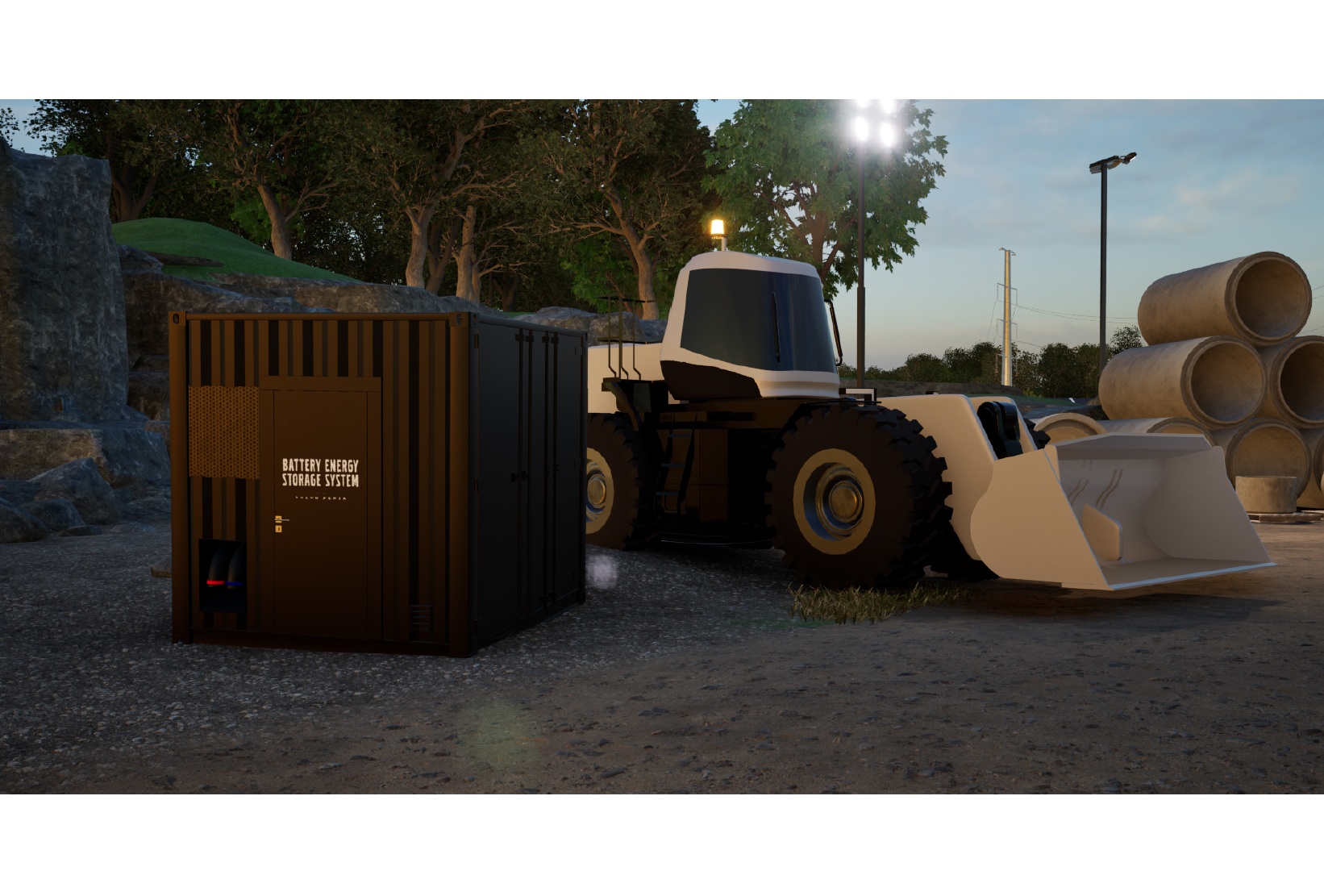 An illustration of an electric application supported by a BESS powered by Volvo Penta’s subsystem.