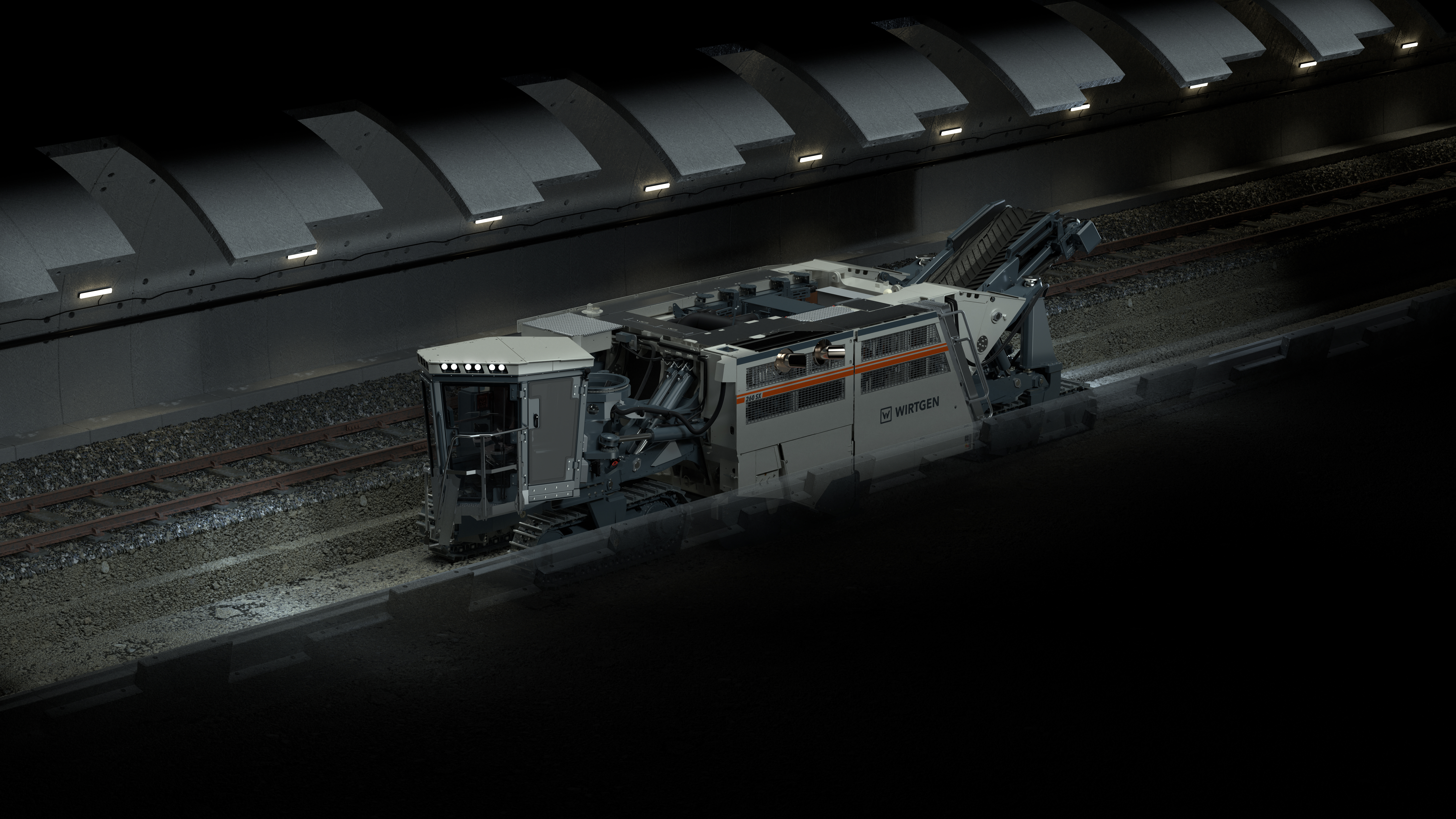The compact dimensions of the 260 SX(i) in tunnelling configuration enable efficient working in the narrow confines of tunnels.
