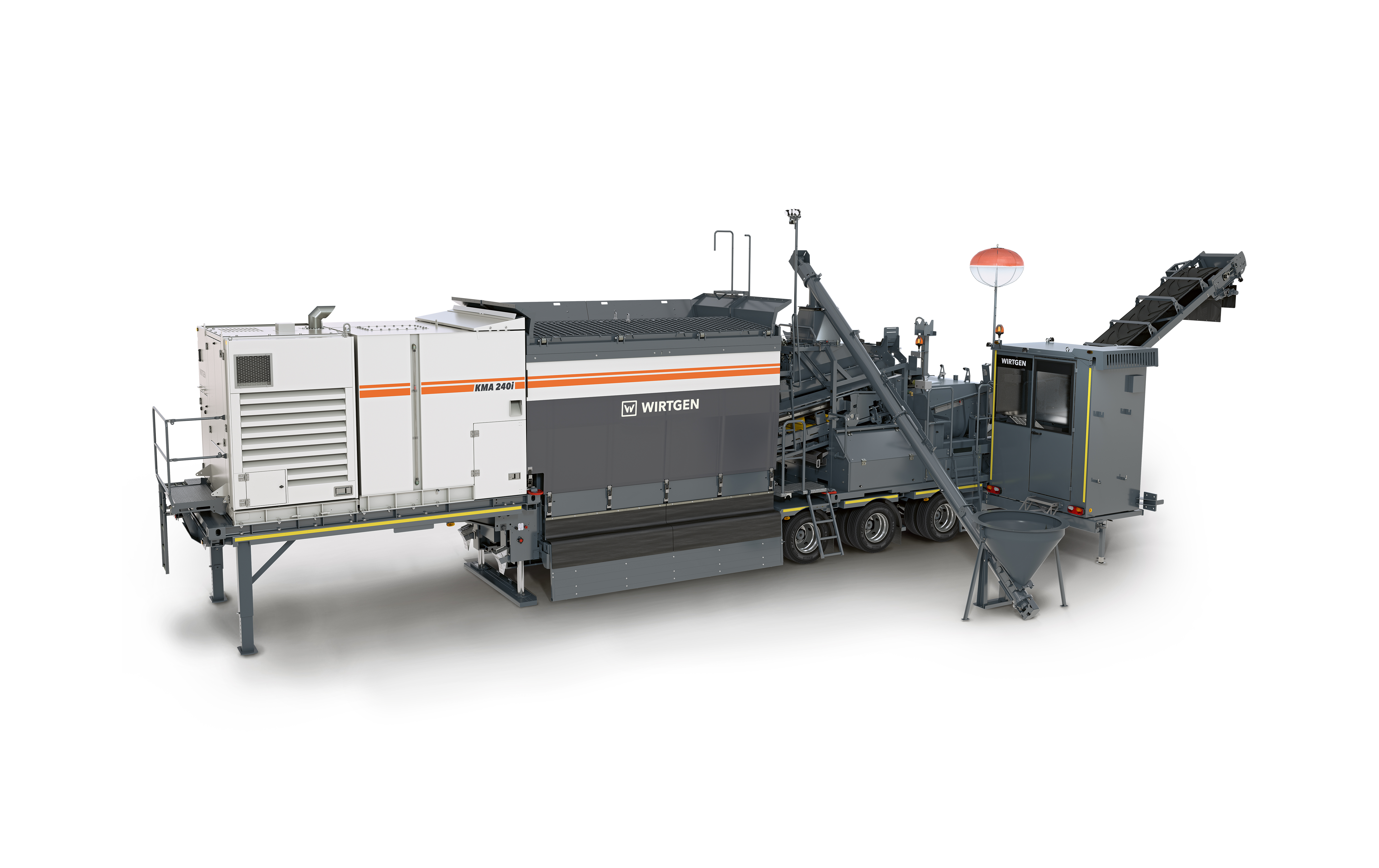 Wirtgen’s new KMA 240(i) cold recycling mixing plant is a powerful and environmentally friendly machine capable of fully loading a 20-ton truck with high-quality mix/cold mix every five minutes. 