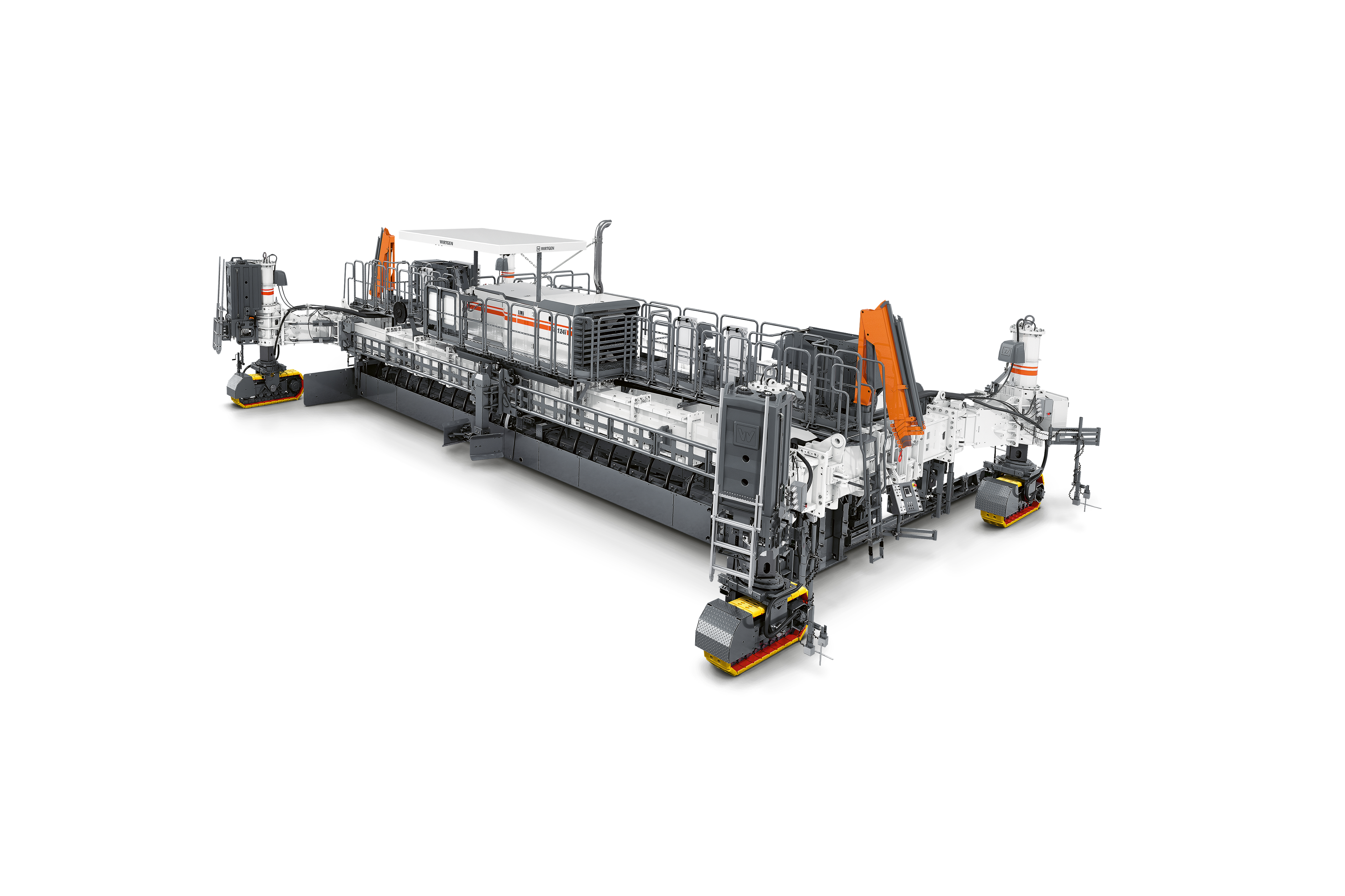 The SP 124(i) inset slipform paver is suitable for the cost-effective concrete paving of larger areas with widths between 4.5 and 12.0 metres and precise insertion of tie bars and dowel bars with the new chain-feed dowel bar inserter. 