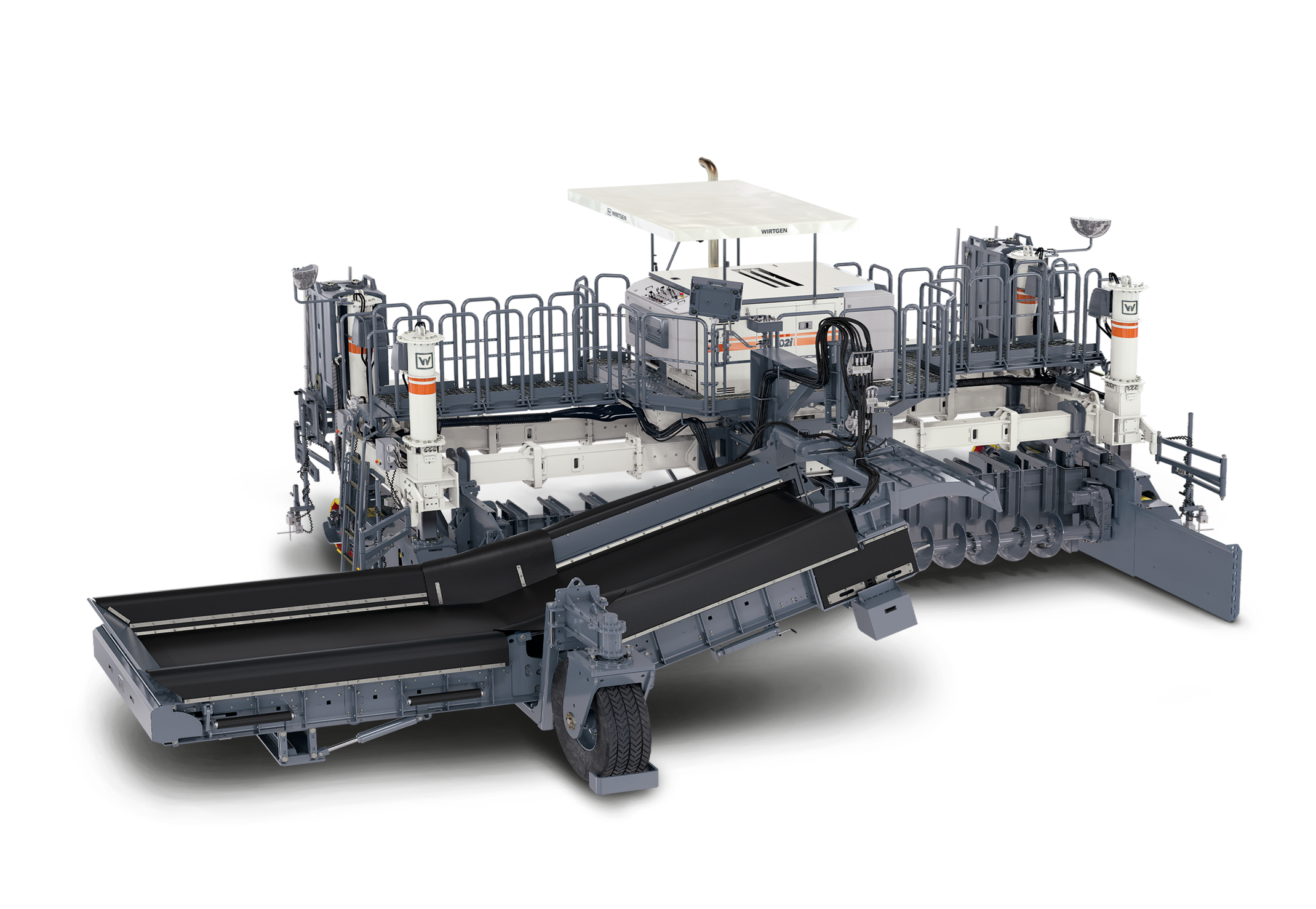 The Wirtgen placer/spreader WPS 102i ensures that the slipform paver following behind is kept ideally supplied with concrete.