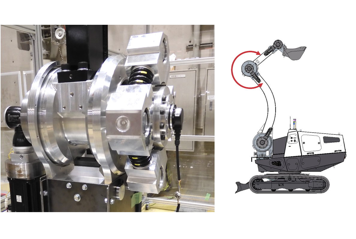 From left: The large Series Elastic Actuator (SEA) developed in cooperation with JAXA; Realizing an expanded range of motion through the adoption of joint motors.